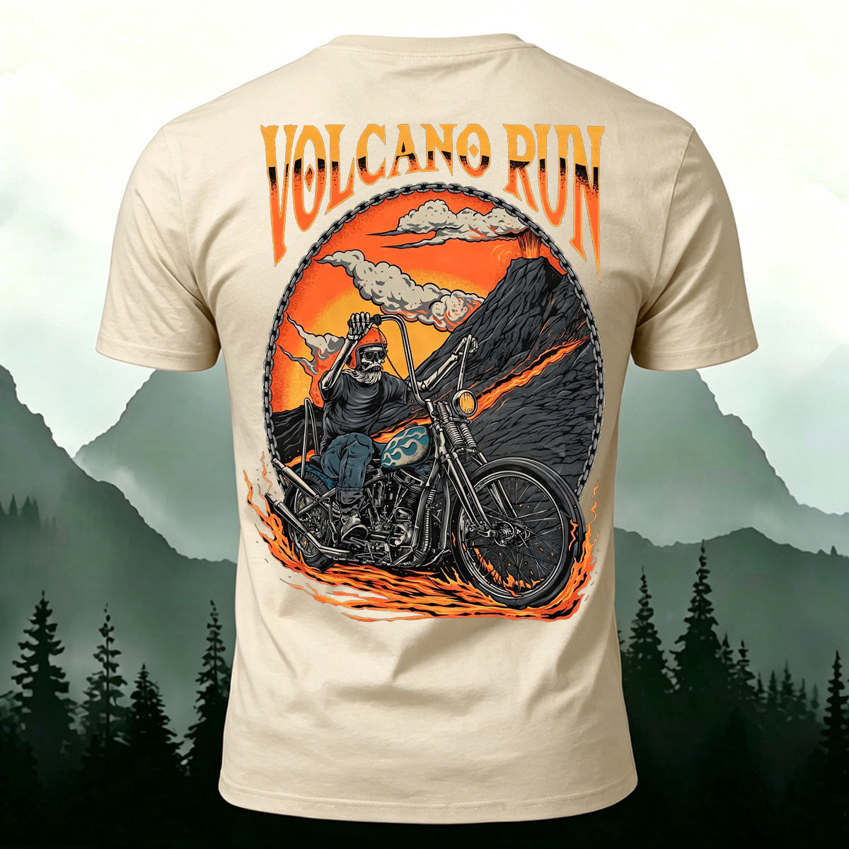 Skeleton Volcano Cycling Casual Cotton T-Shirt