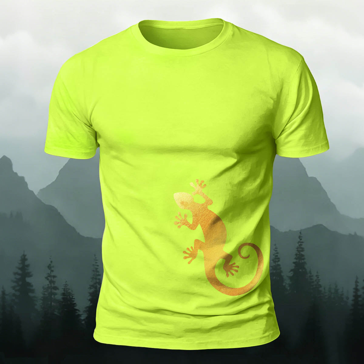 Golden Gecko Print 100% Cotton Crew Neck T-Shirt