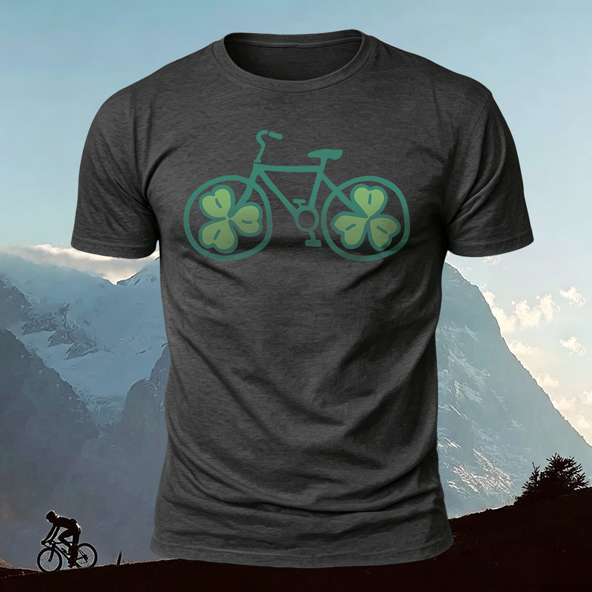 Clover-Printed Roller Bike 100% Cotton Casual T-Shirt