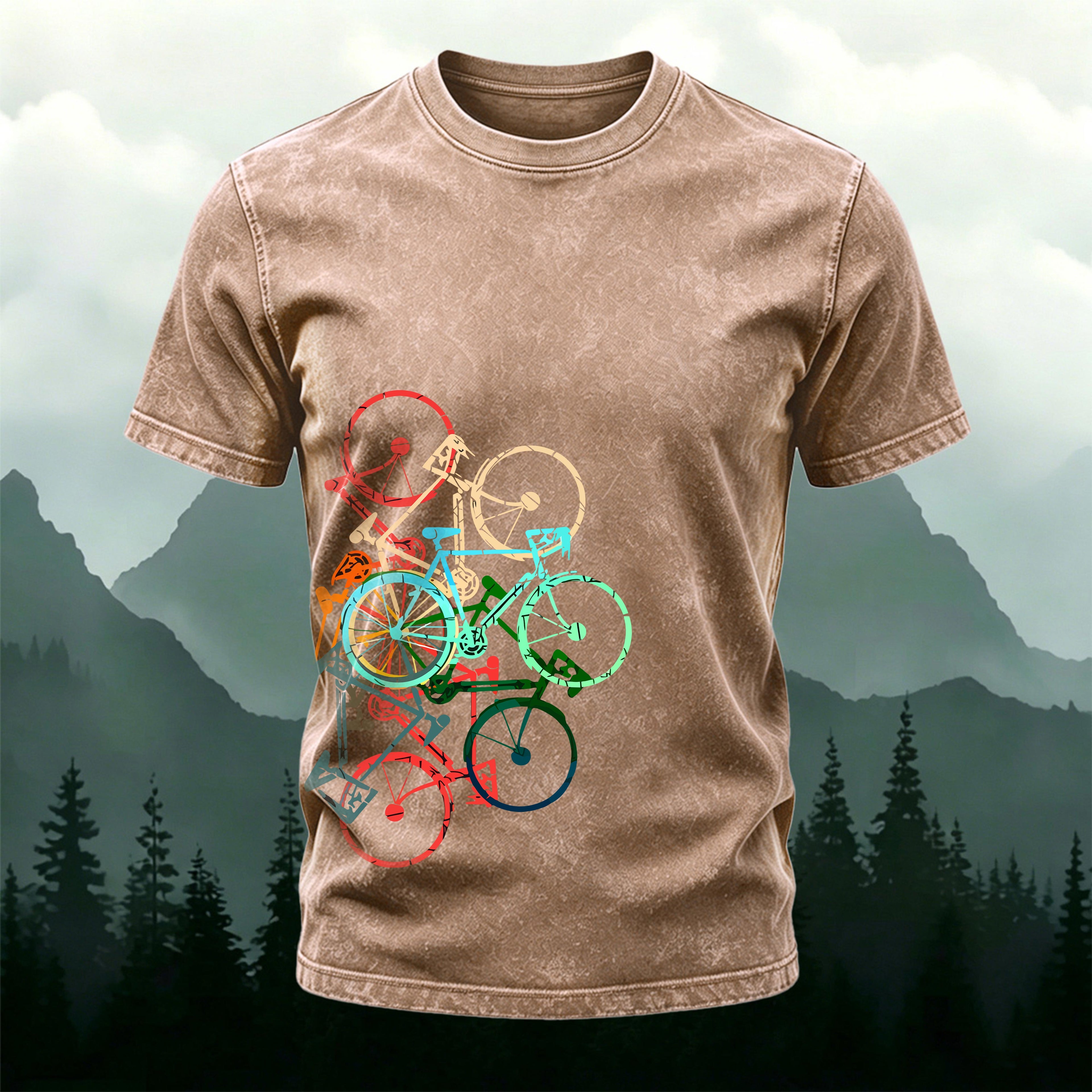 Colorful Bicycle Print Cycling Enthusiast T-Shirt