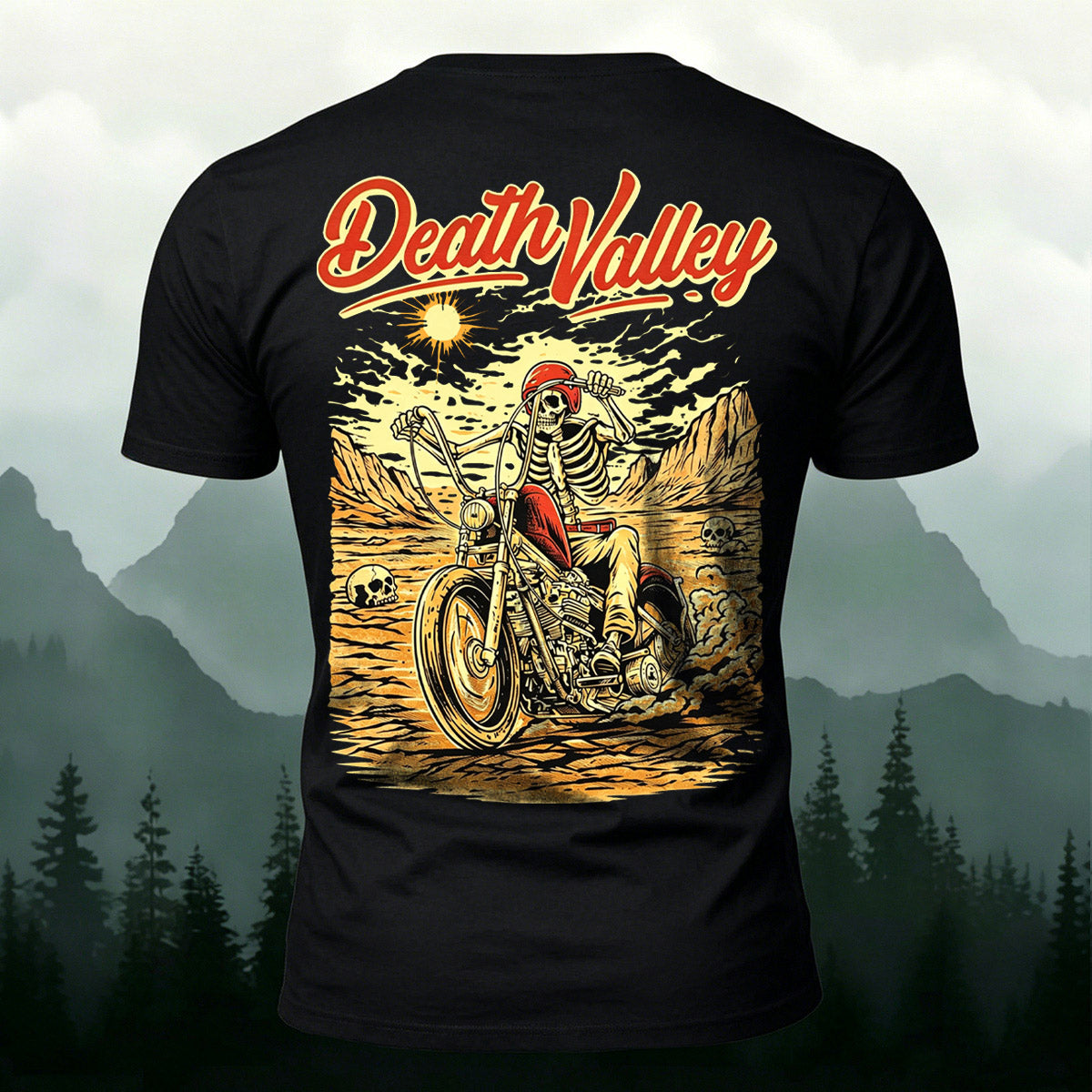 Motorcycle Skeleton Print Casual Cotton T-Shirt