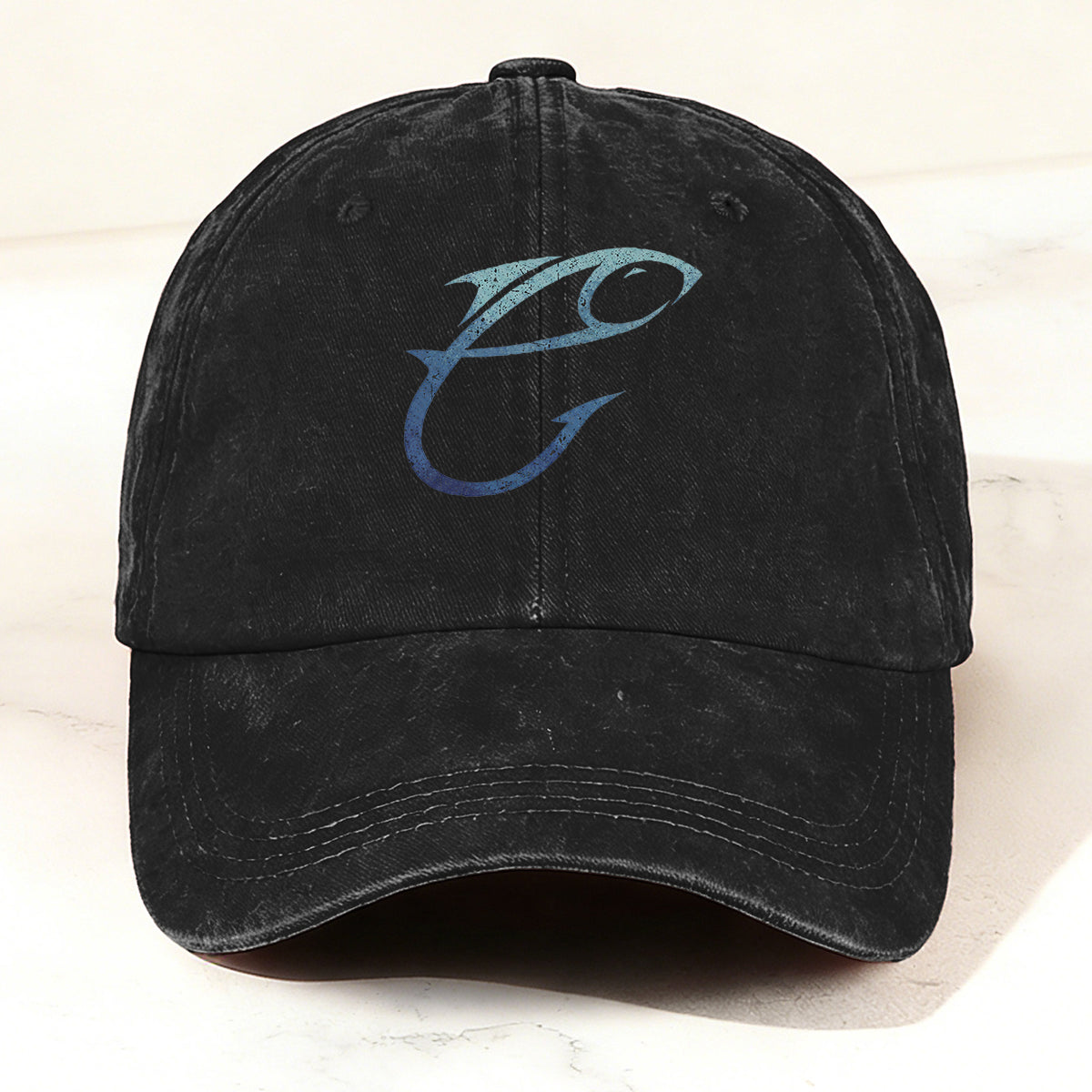 Minimalist and Creative Fishing-Themed Casual Washed Duck Bill Cap