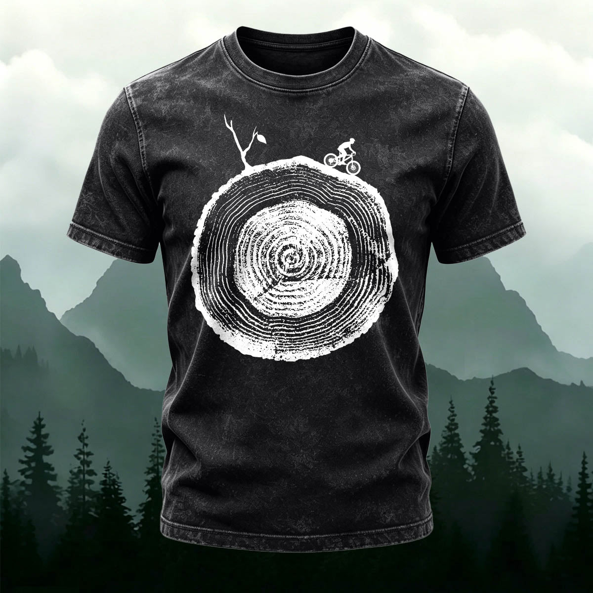Artistic Tree Root Cycling Casual Washed Cotton Tee