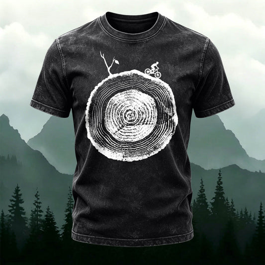 Artistic Tree Root Cycling Casual Washed Cotton Tee