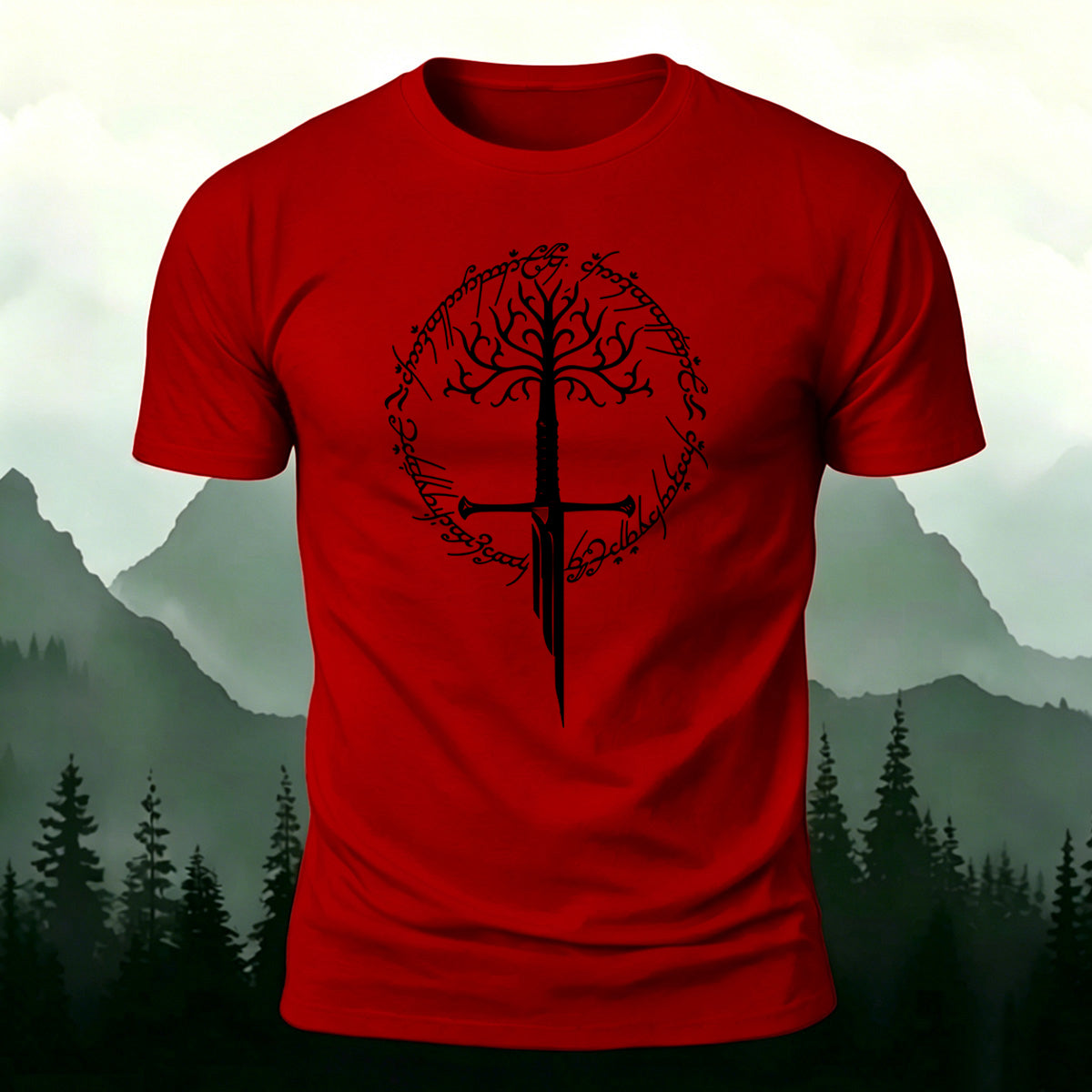 Artistic Pattern Minimalist Premium Cotton T-Shirt Red