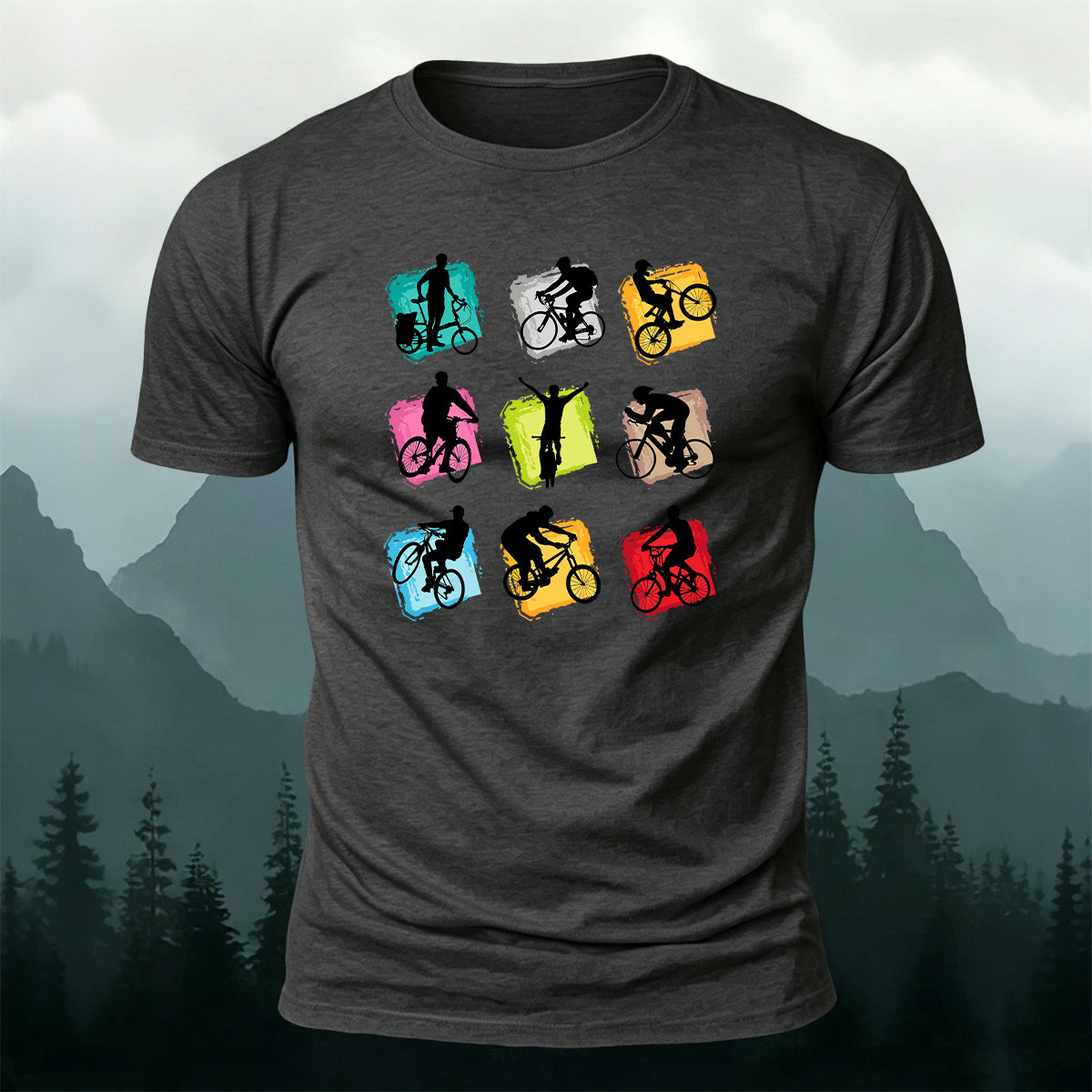 Colorful Nine-Grid Cycling Series Printed Cotton T-Shirt