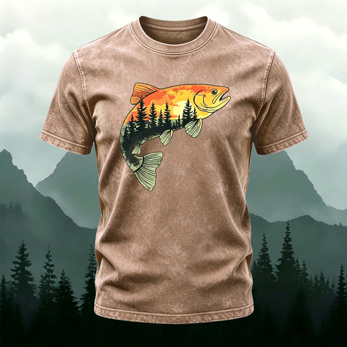 Fish Pattern Forest Style Ultra-soft Fabric T-Shirt