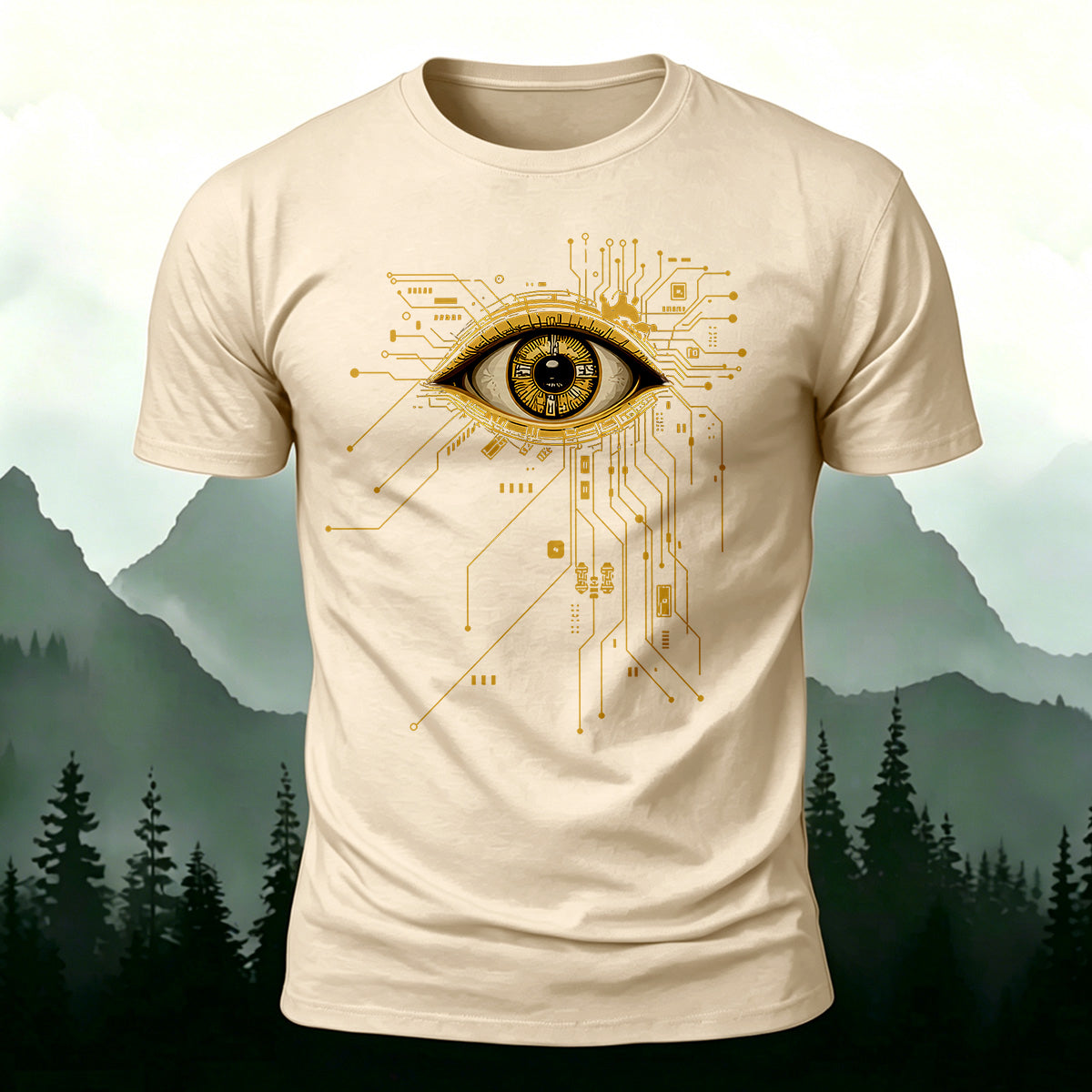 Cool Artistic Eyes Premium Cotton Casual T-shirt Beige