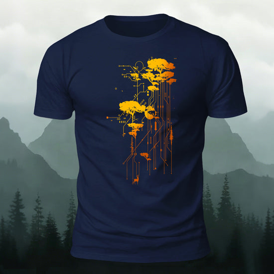 Artistic Trees Pattern Breathable Material Casual T-Shirt Navy