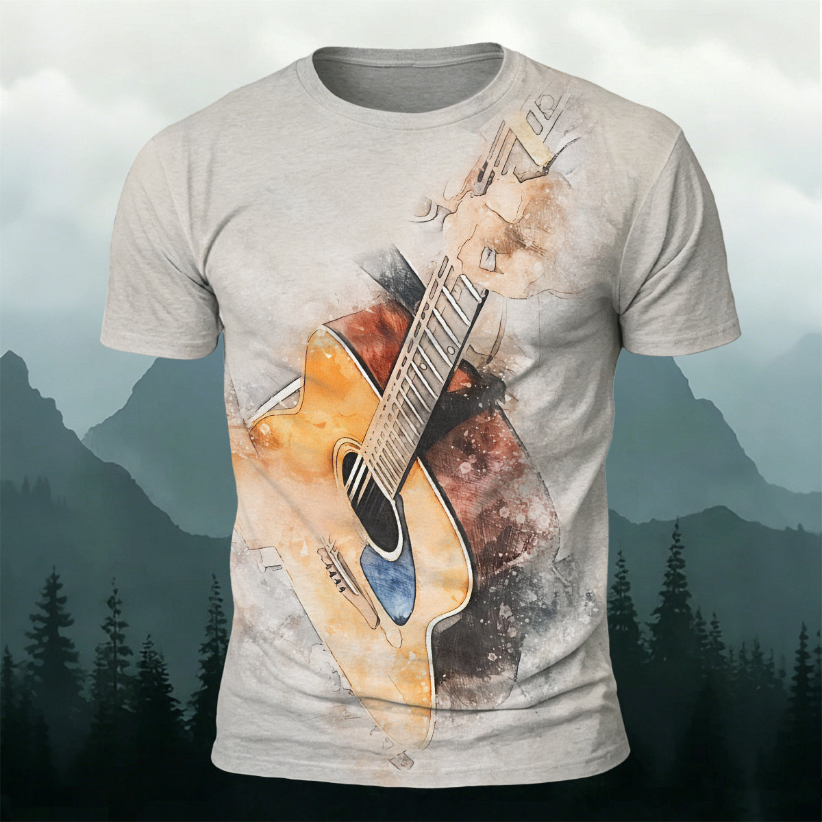 Guitar Print Vintage Distressed Trendy T-Shirt