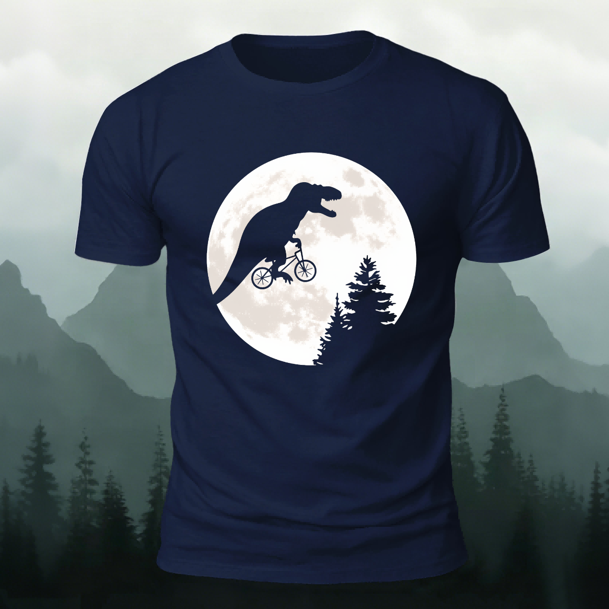 Fun Dinosaur Pattern Print Skin-friendly Cotton T-shirt Navy