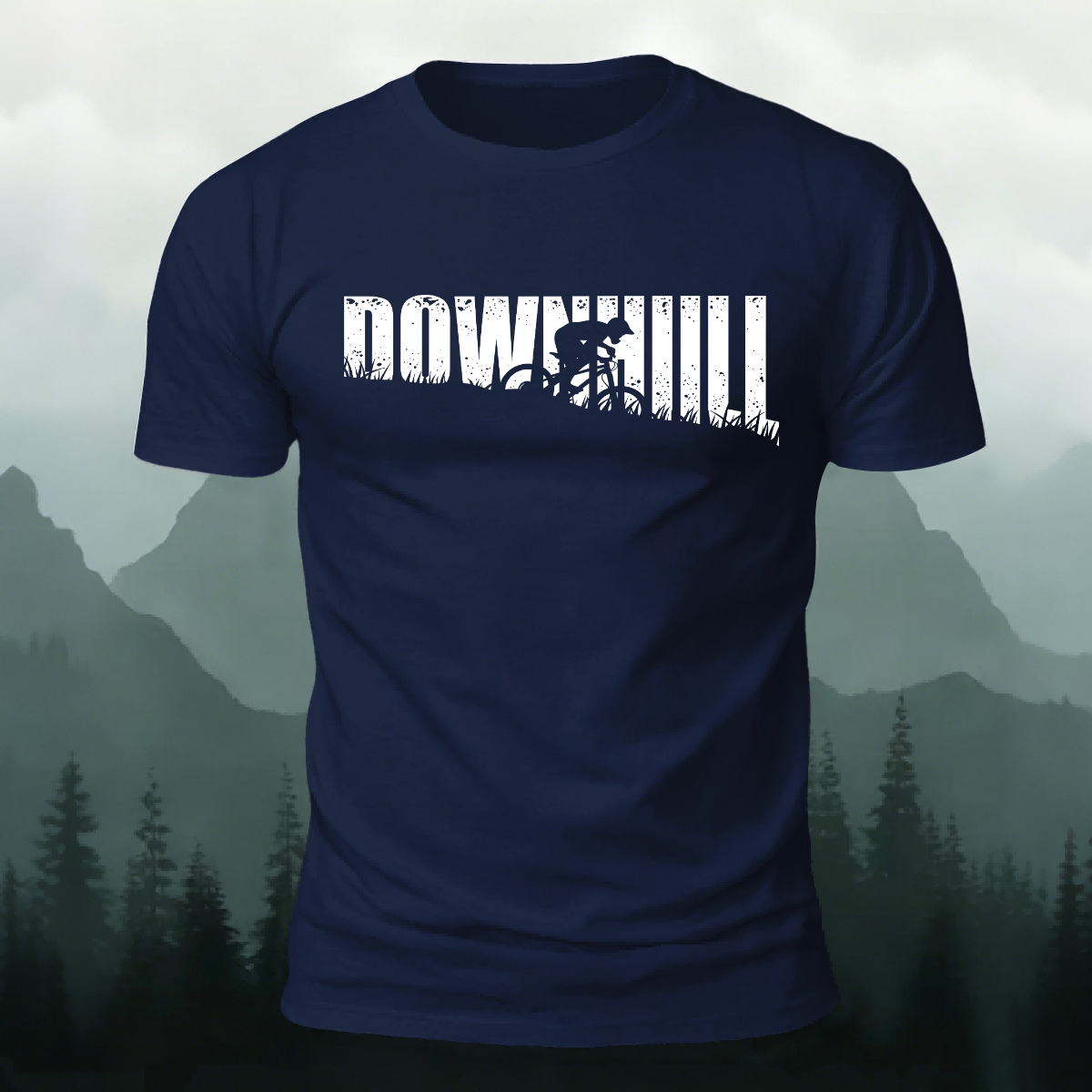 Minimalist Cycling Print Breathable Material Casual T-Shirt Navy