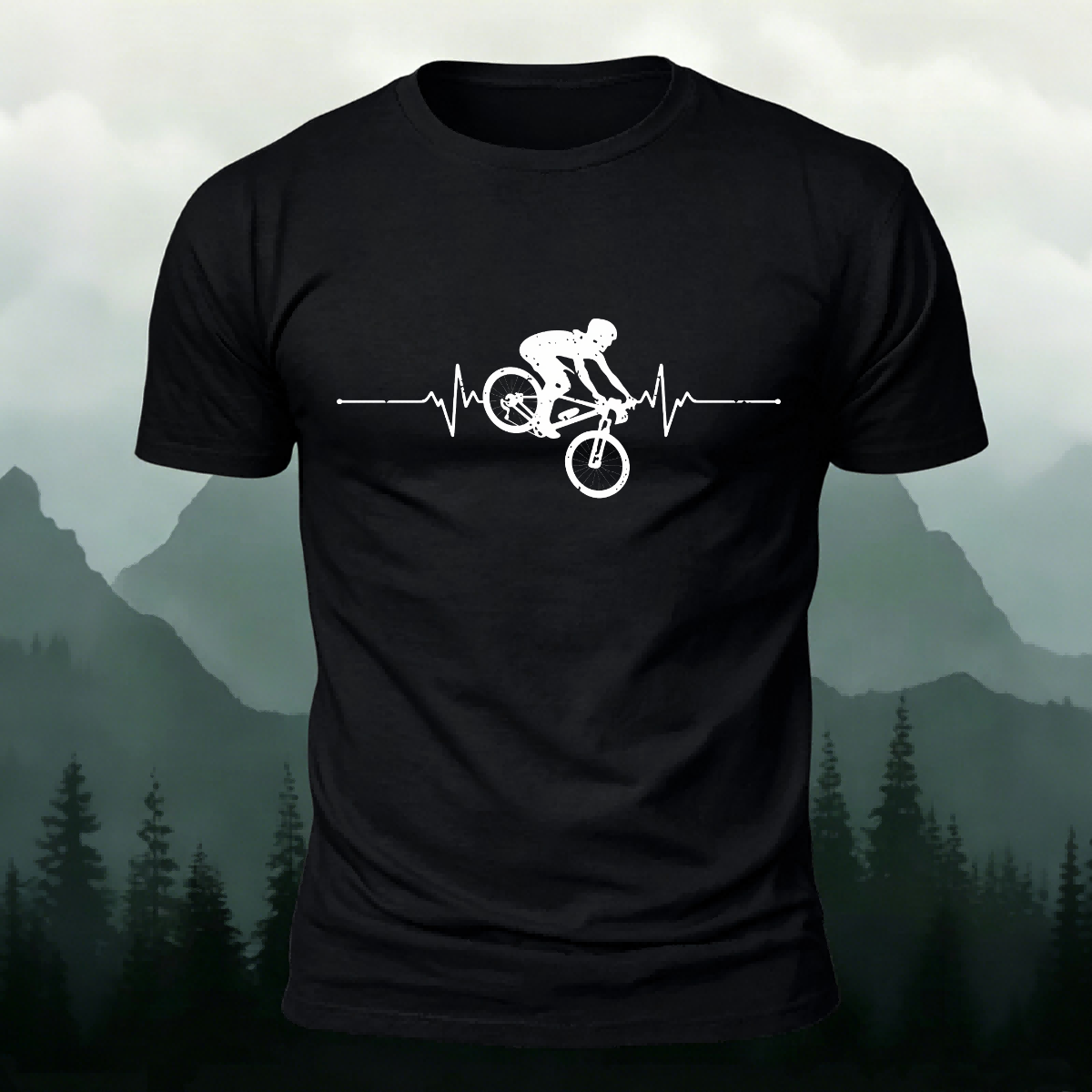 Minimalist Cycling Pattern Soft Comfortable Cotton T-Shirt Black
