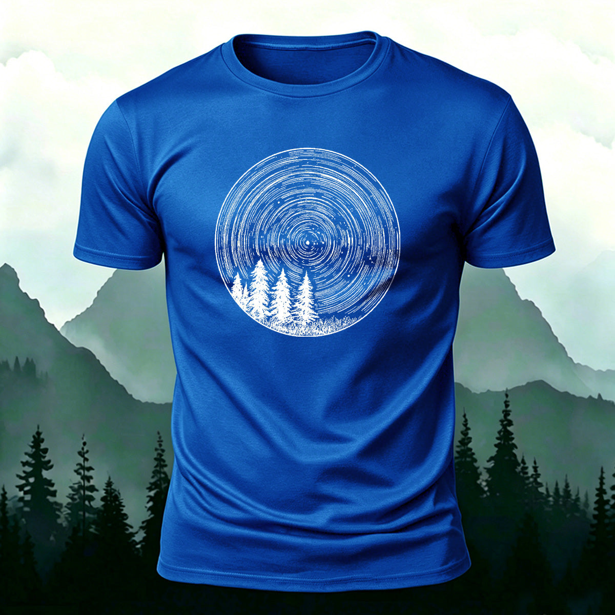 Circular Pattern Print Minimalist Breathable Material T-shirt Blue