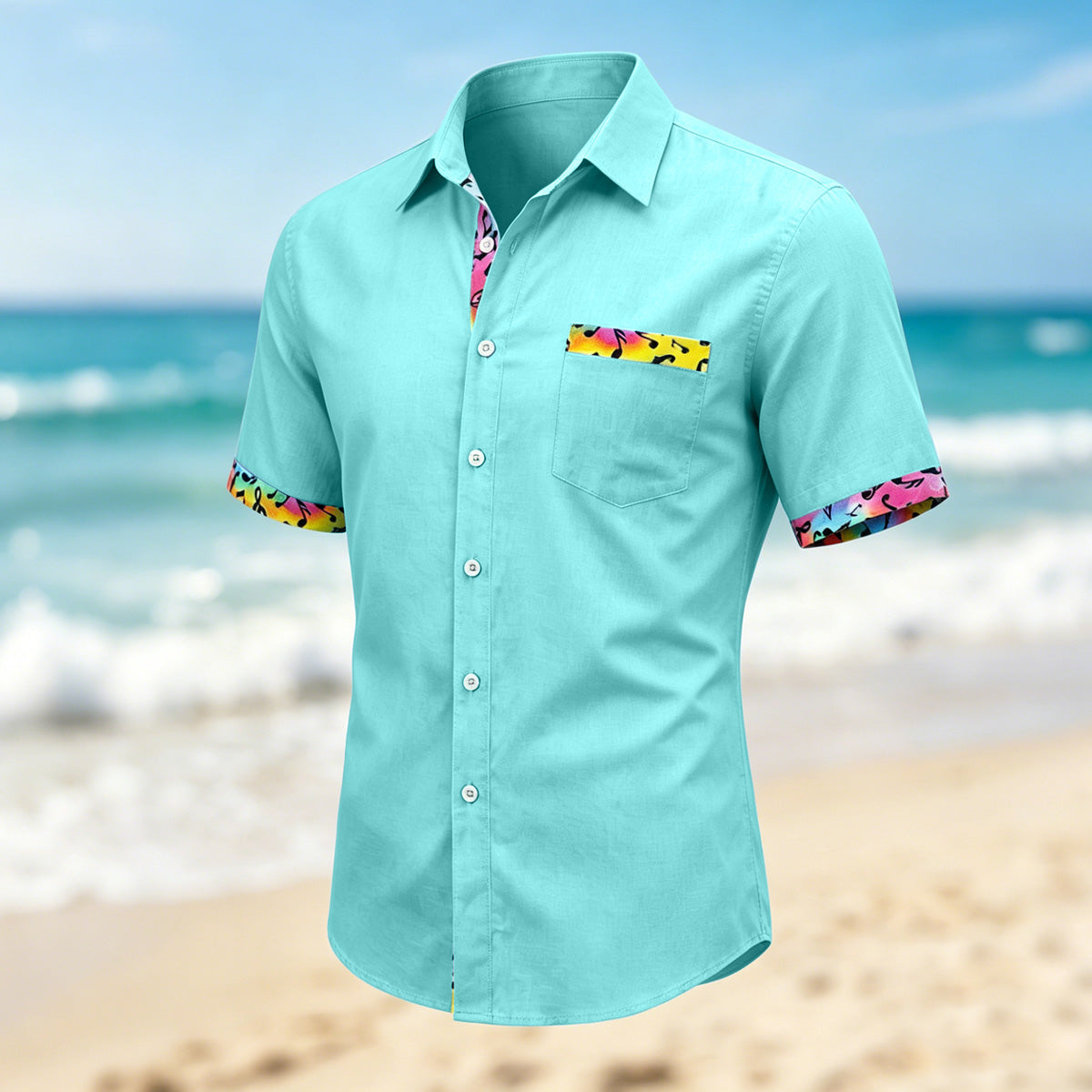 Colorful Musical Note Lace Simple Casual Shirt