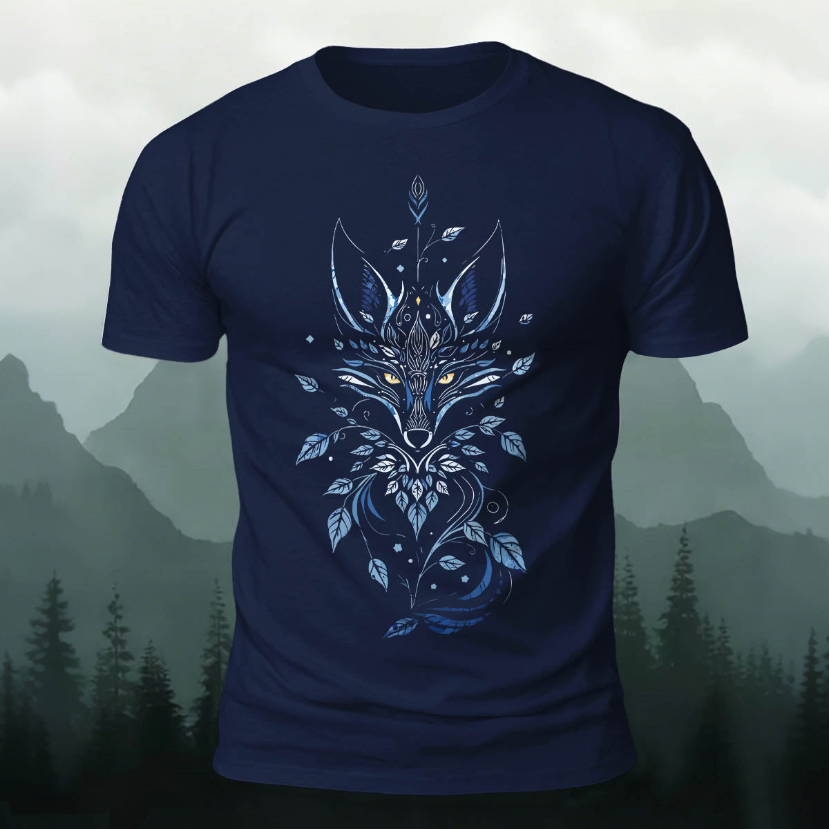 Fox Mythology Totem Print 100% Cotton T-Shirt