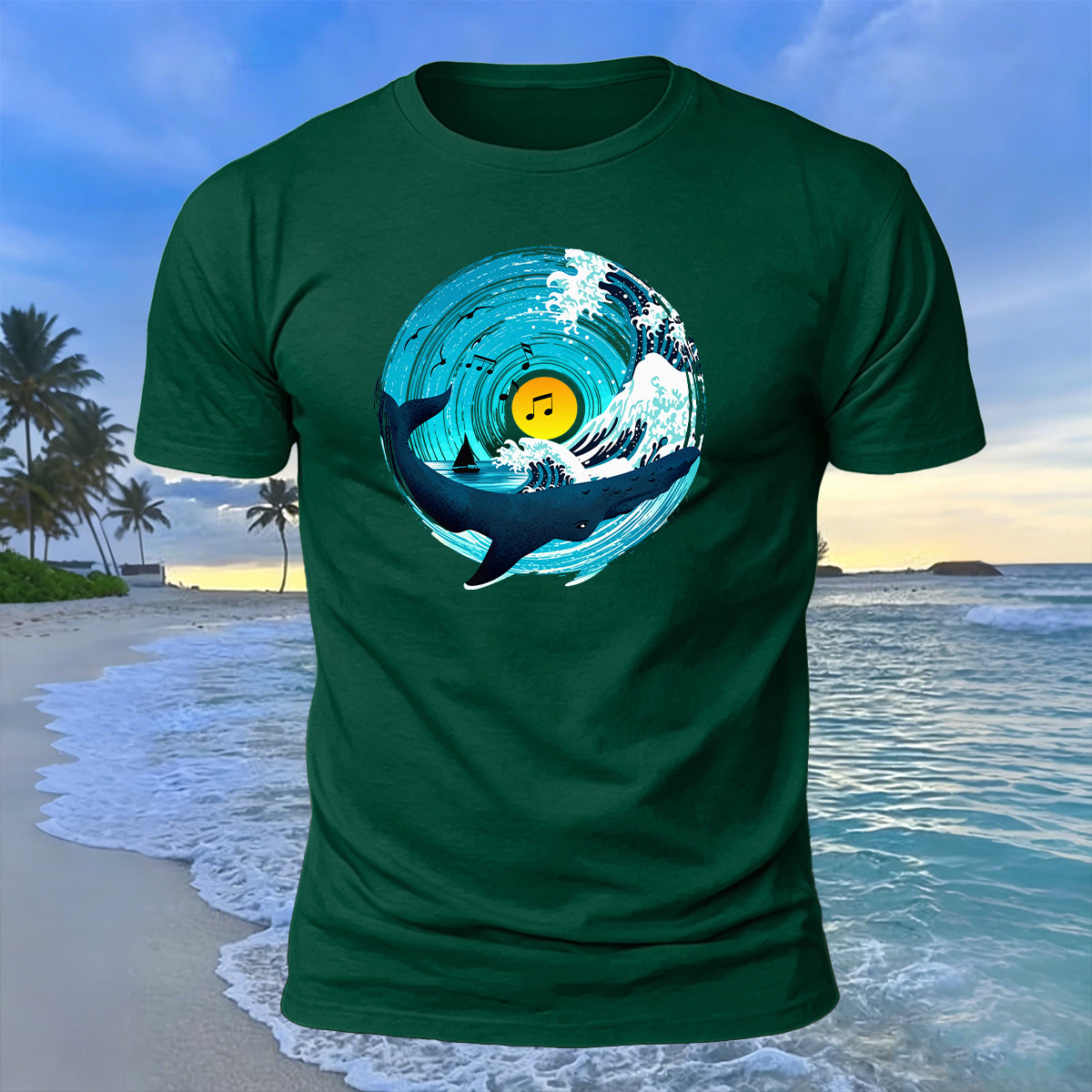 Music Ocean Print Beach Casual Breathable T-Shirt