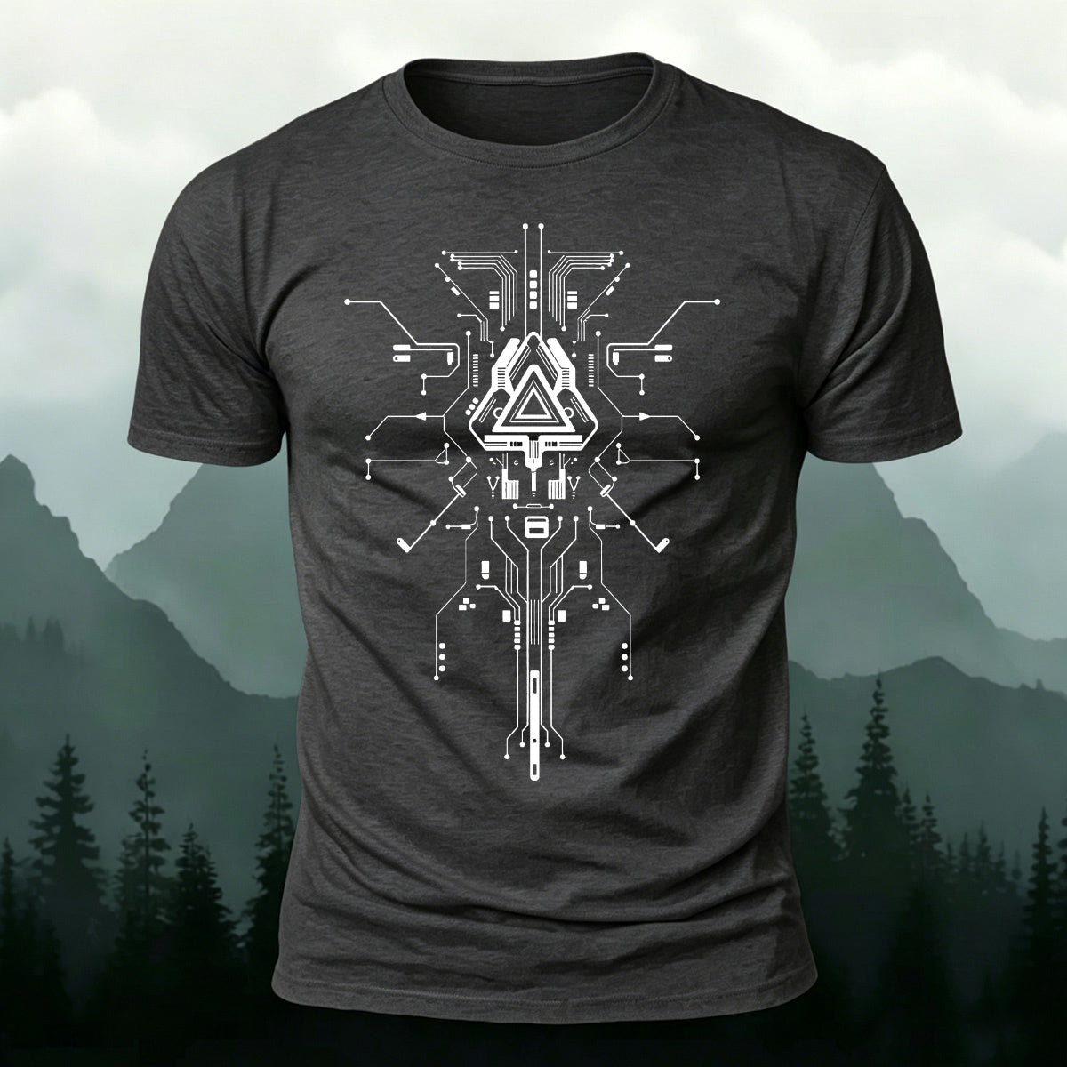 Mechanical Print Casual Combed Cotton T-Shirt