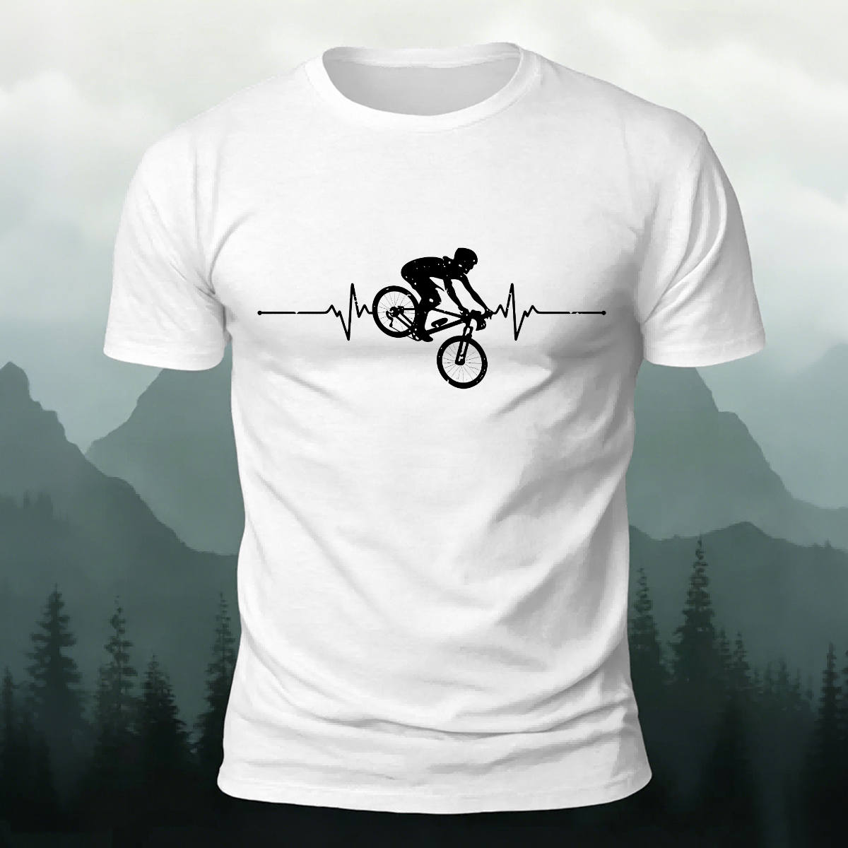 Minimalist Cycling Pattern Soft Comfortable Cotton T-Shirt White