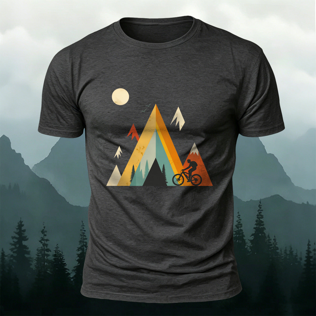 Outdoor Cycling Illustration Design Cotton Casual T-Shirt Dark Grey