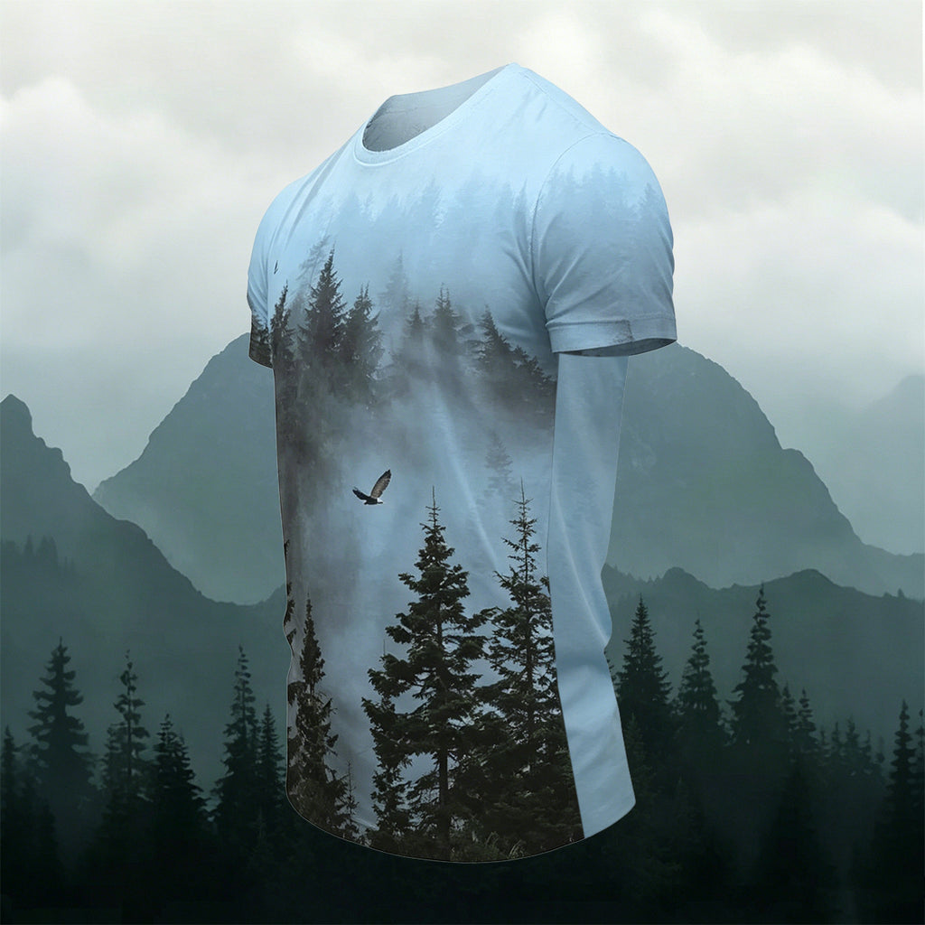 Natural Forest Scenery Art Print Casual Cotton T-Shirt