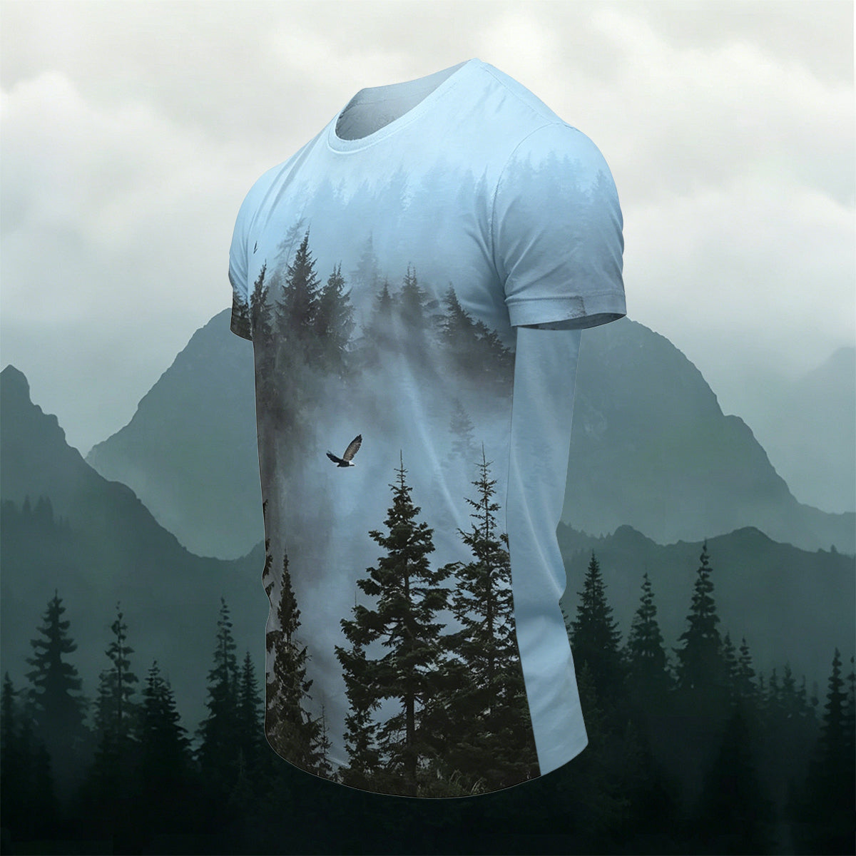 Natural Forest Scenery Art Print Casual Cotton T-Shirt