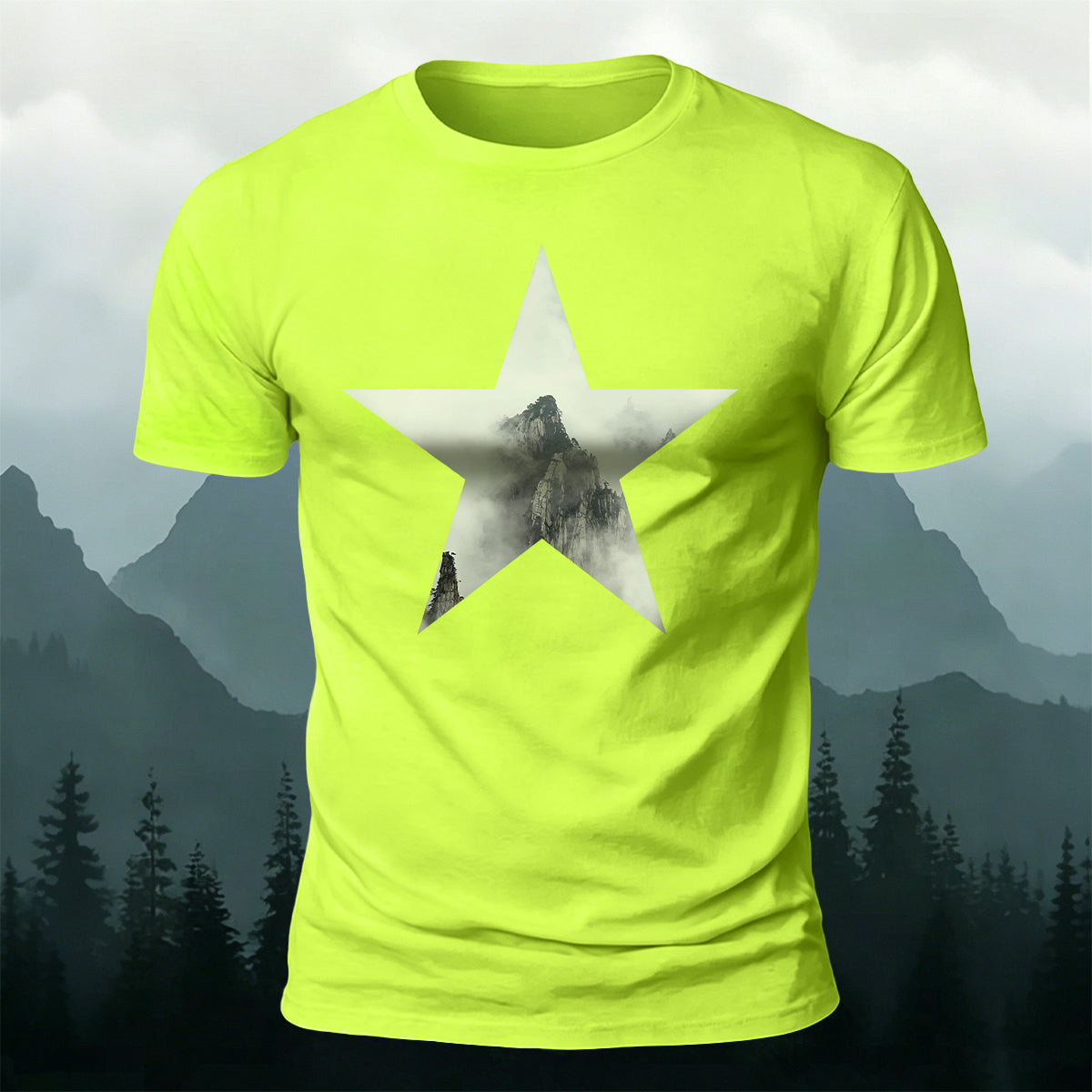 Five-Pointed Star Forest Casual Cotton T-Shirt