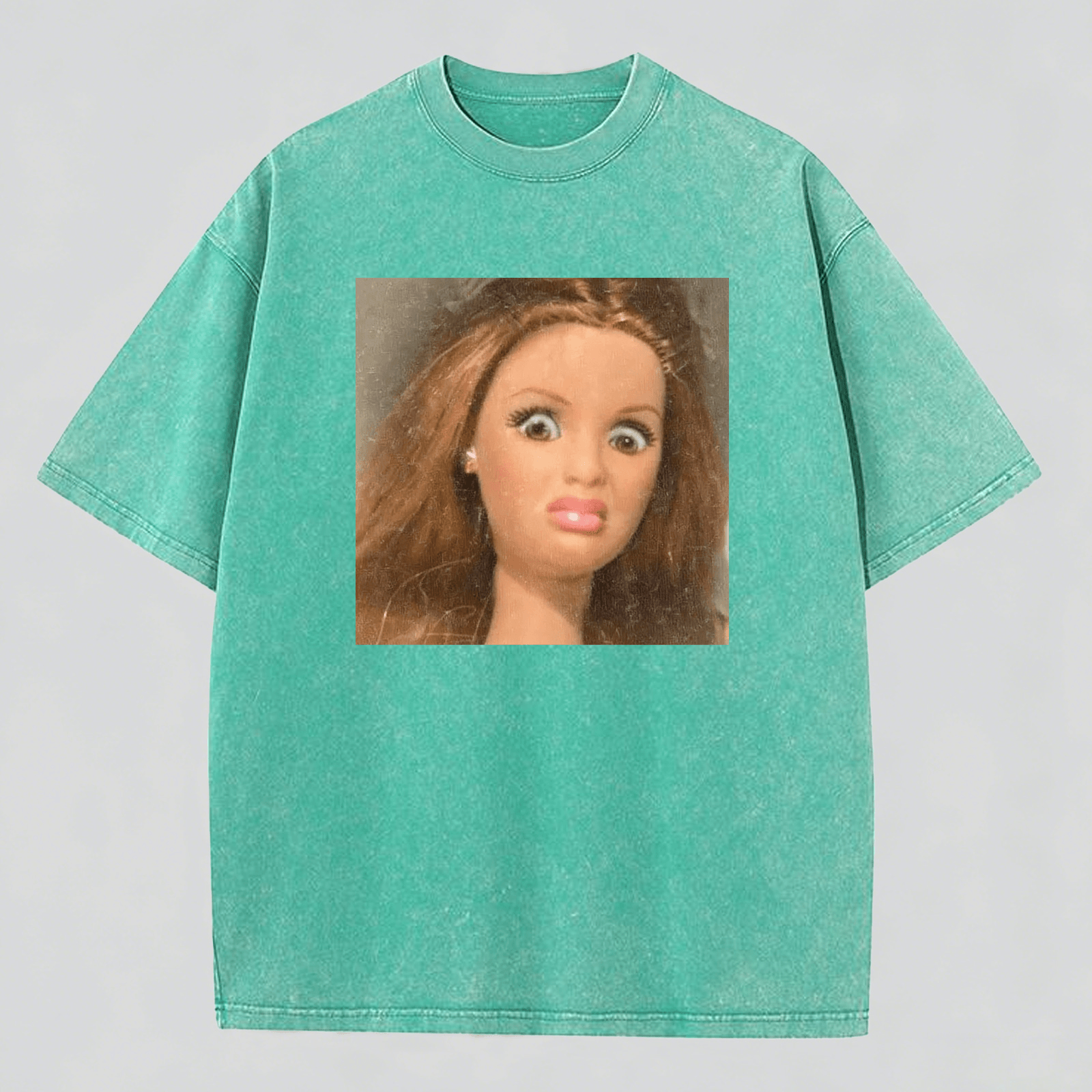 Disdainful Face Print Washed  Cotton Crew Neck T-Shirt