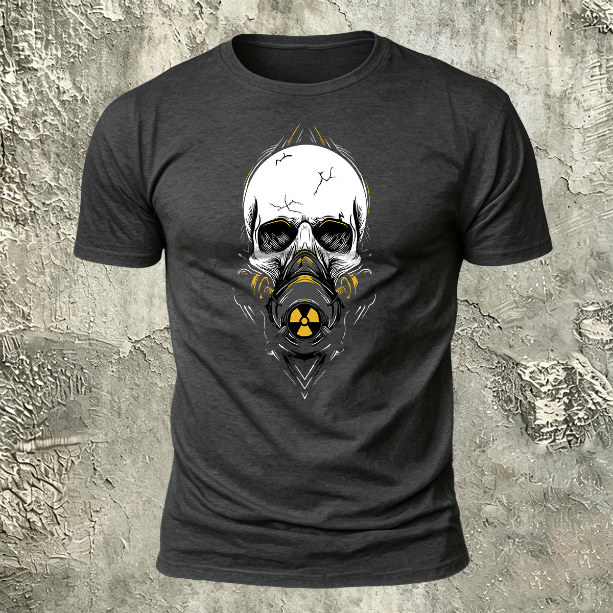 Gas Mask Skull Print Cotton Crew Neck T-Shirt Dark Grey