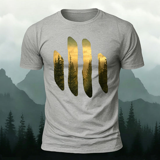 Beautiful Scenery Pattern Retro Casual Cotton T-Shirt grey