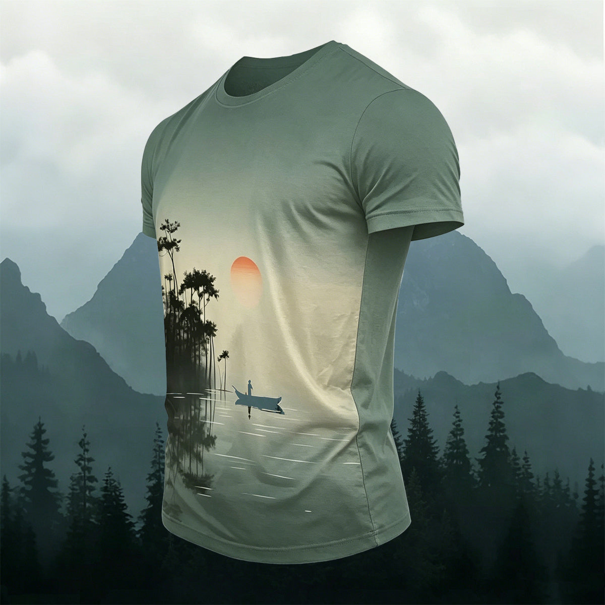 Forest Sunrise Art Print Casual Cotton T-Shirt