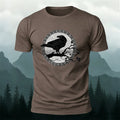 Circular Crow Silhouette Print  Casual Cotton T-Shirt
