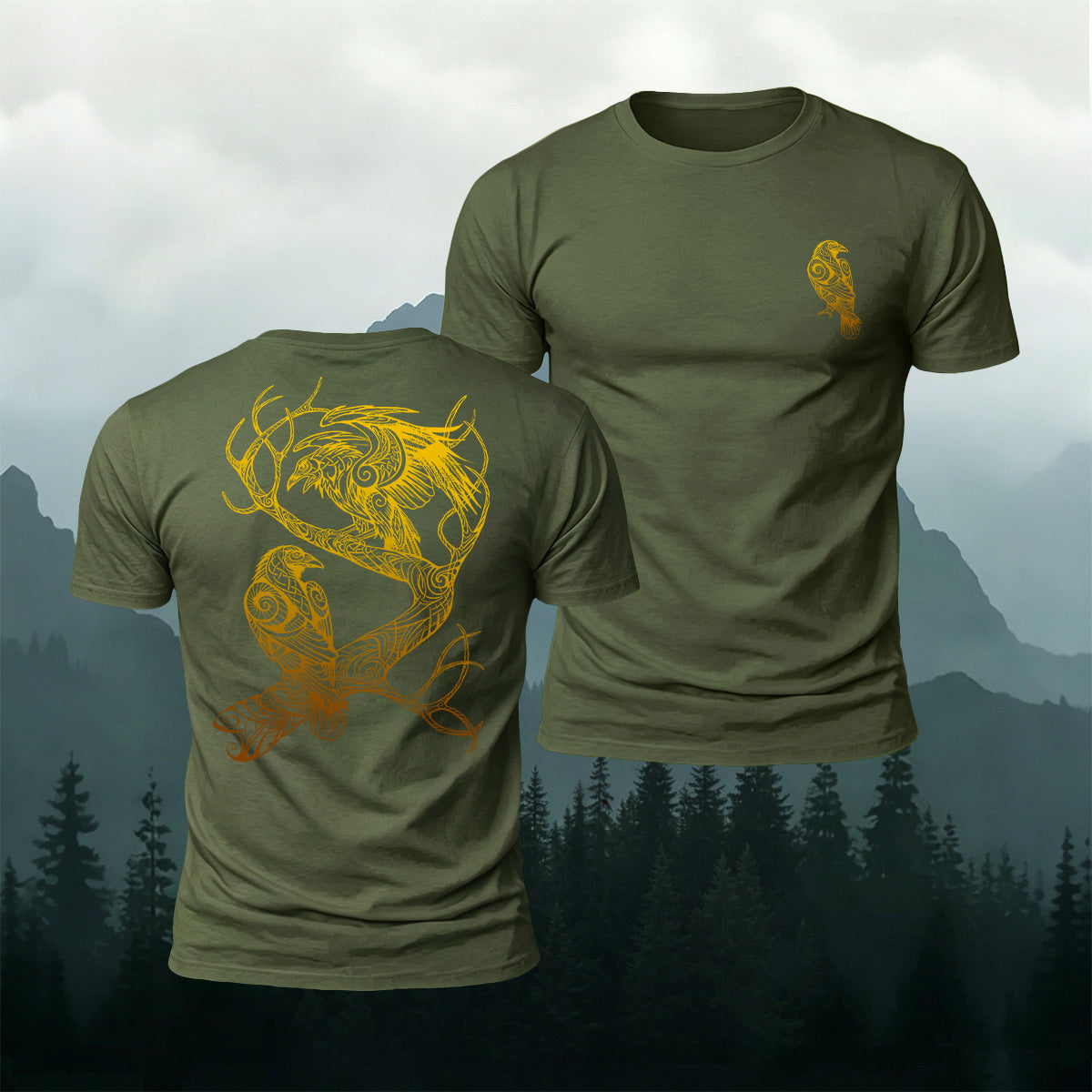 Viking Totem Bird Pattern Casual Premium Cotton Tee