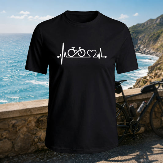Cotton Minimalist Bicycle & Heart Line Print Casual T-Shirt