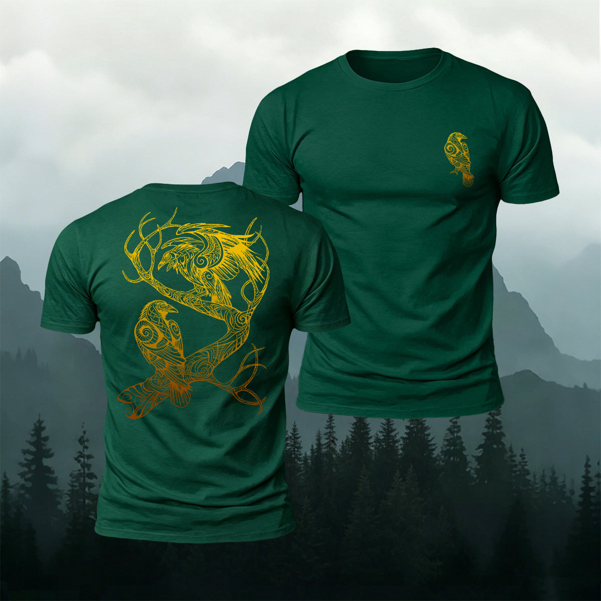 Viking Totem Bird Pattern Casual Premium Cotton Tee