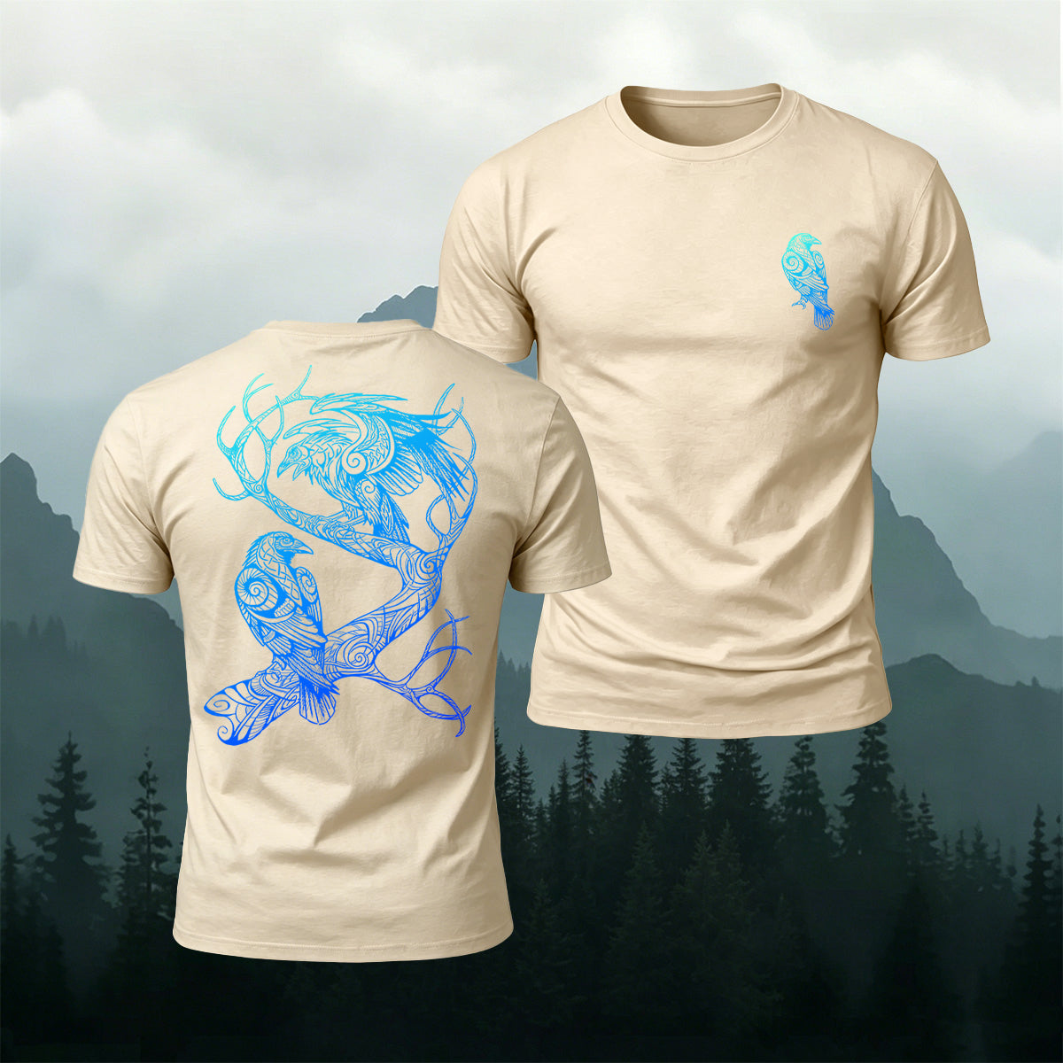 Viking Totem Bird Pattern Casual Premium Cotton Tee