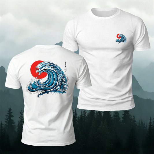 Soft Cotton Japanese Retro Surf Print Casual T-Shirt
