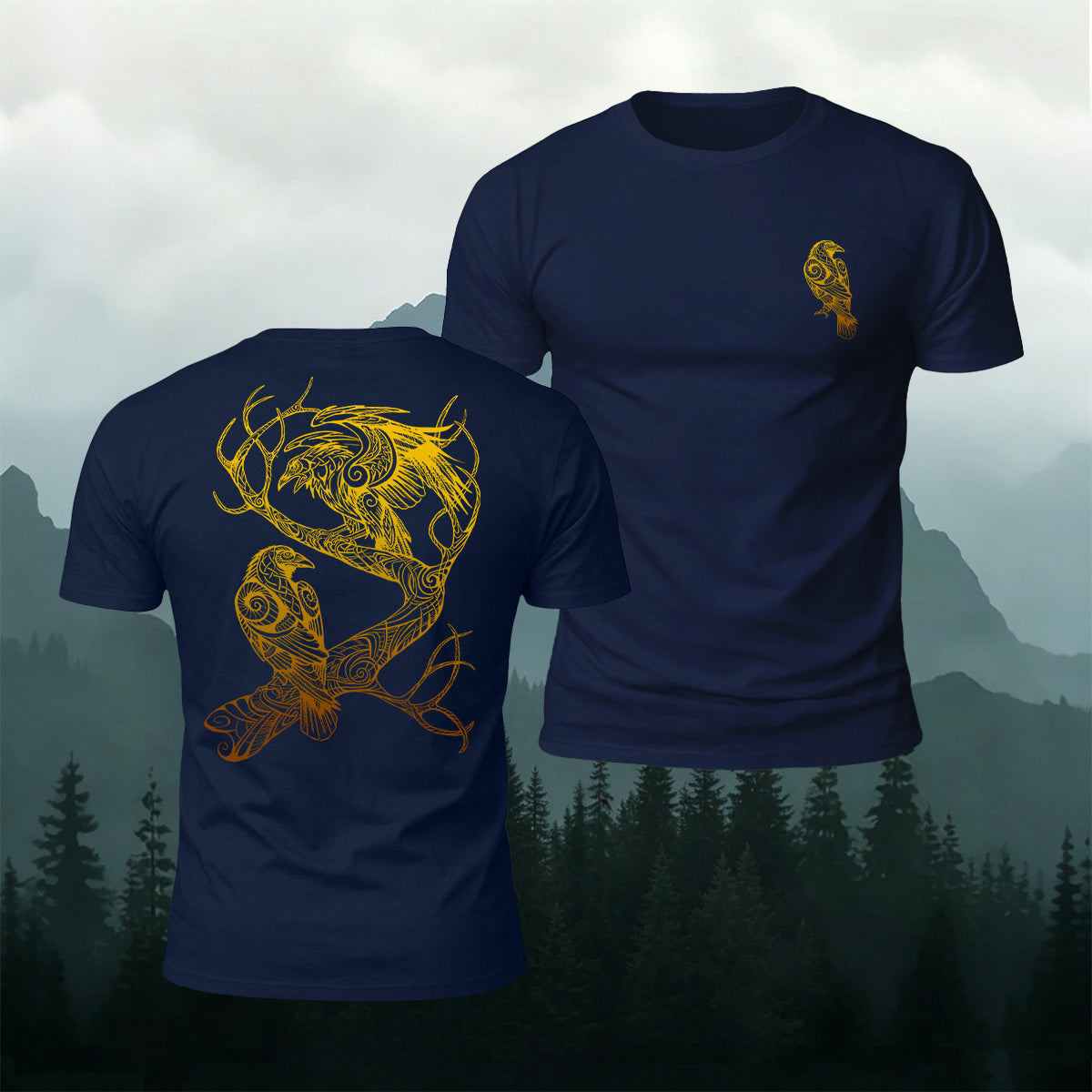 Viking Totem Bird Pattern Casual Premium Cotton Tee