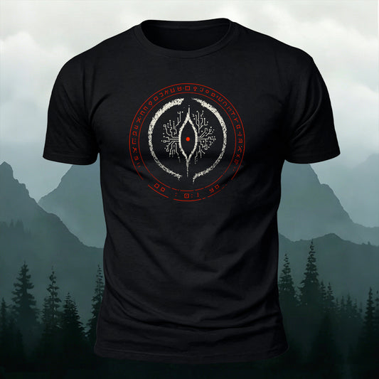 Red Rune Cyberpunk Graphic T-Shirt