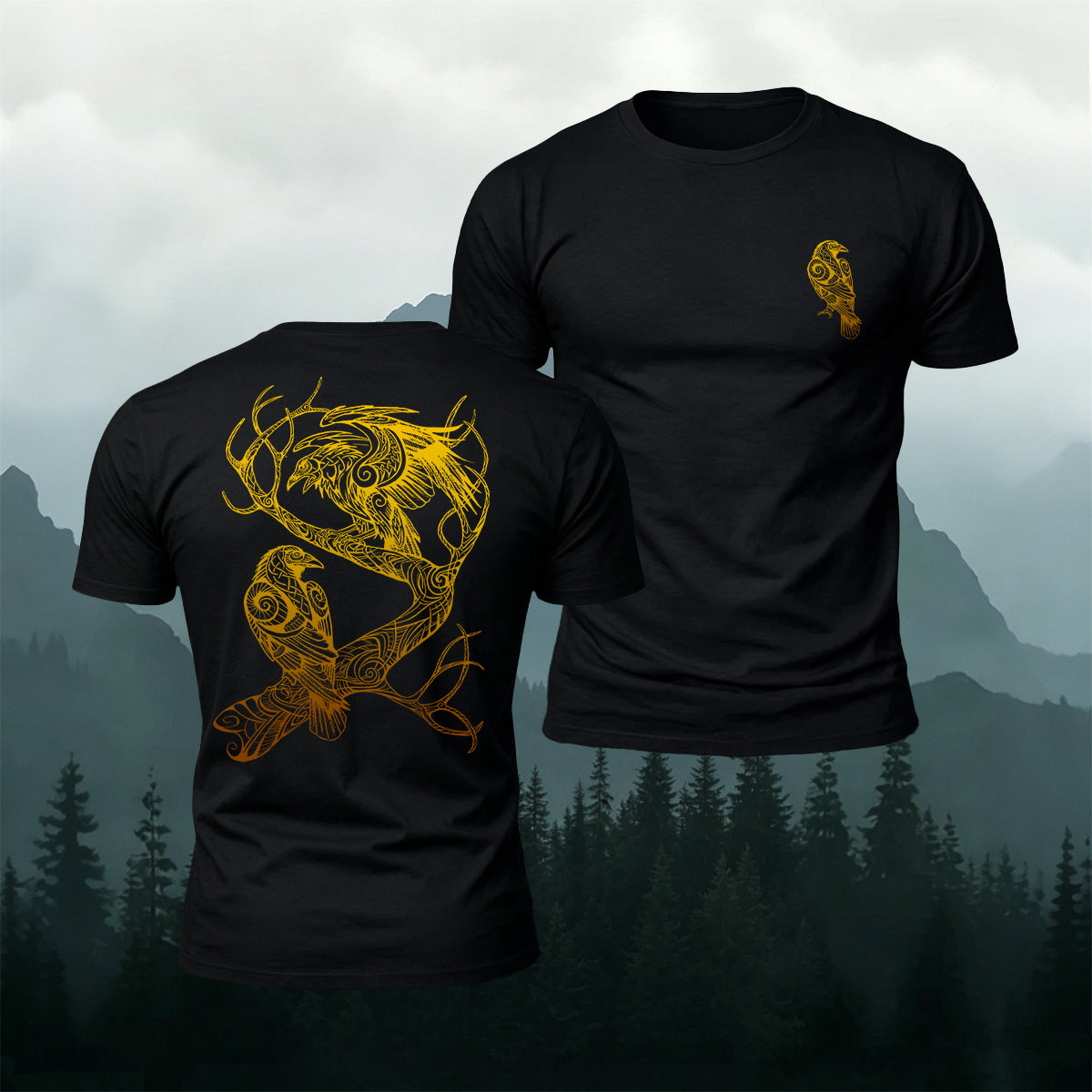 Viking Totem Bird Pattern Casual Premium Cotton Tee