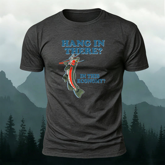 Cotton Retro Cartoon Rainbow Trout Print Outdoor T-Shirt
