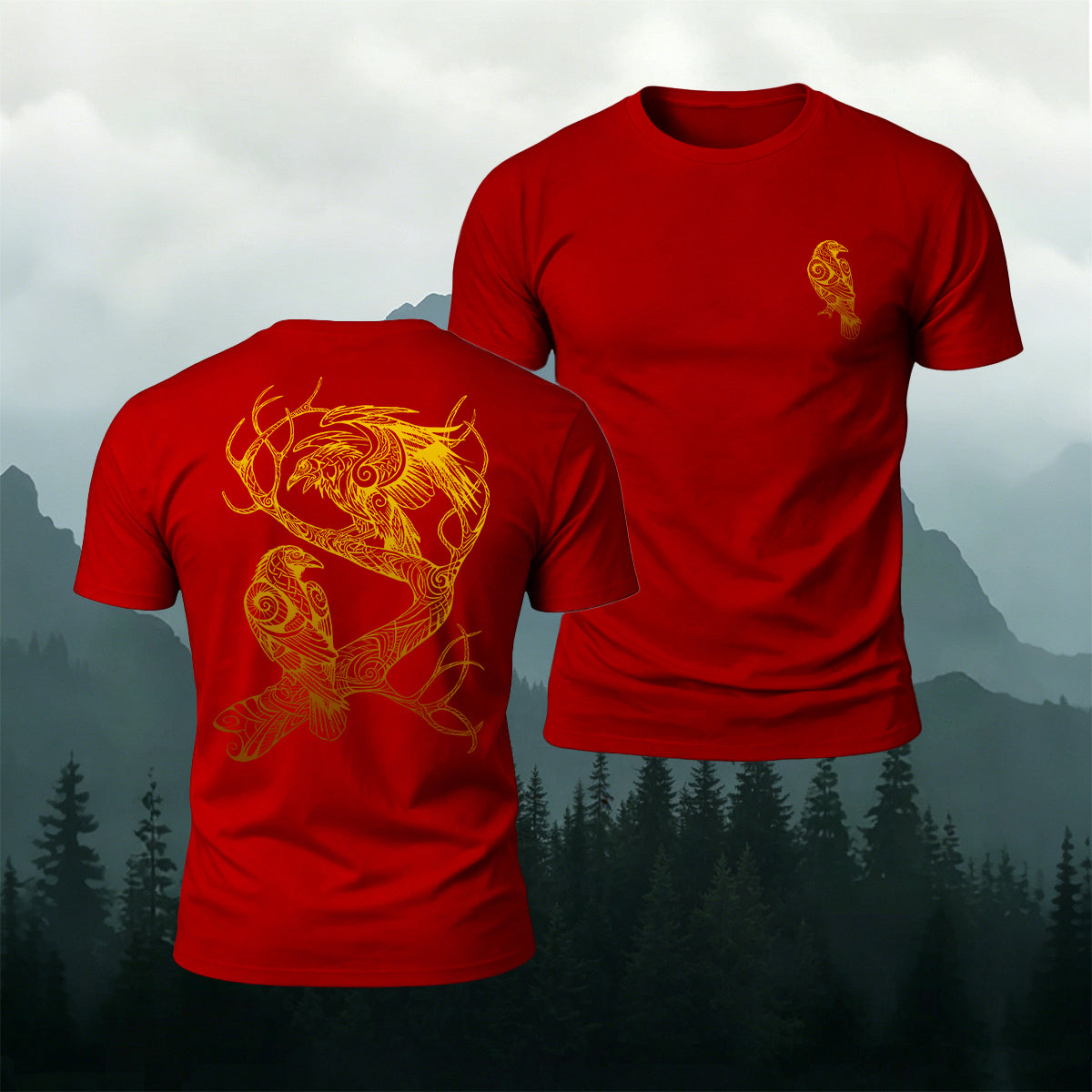 Viking Totem Bird Pattern Casual Premium Cotton Tee