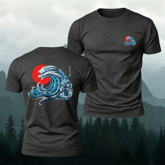 Soft Cotton Japanese Retro Surf Print Casual T-Shirt
