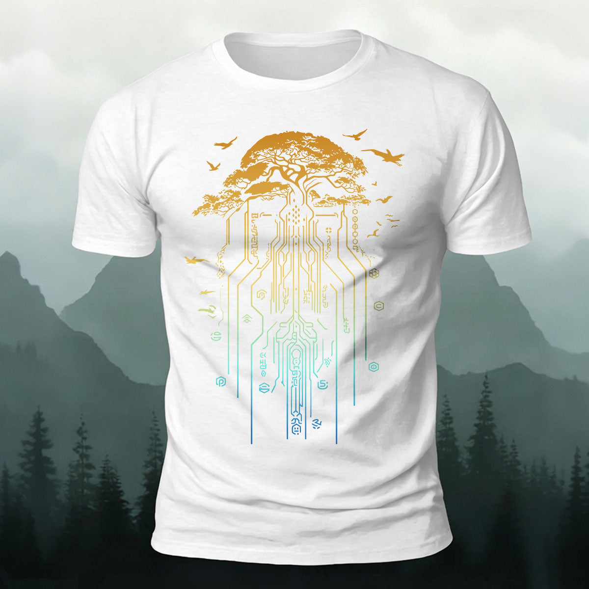 Line Tree Root Casual Skin-Friendly T-Shirt