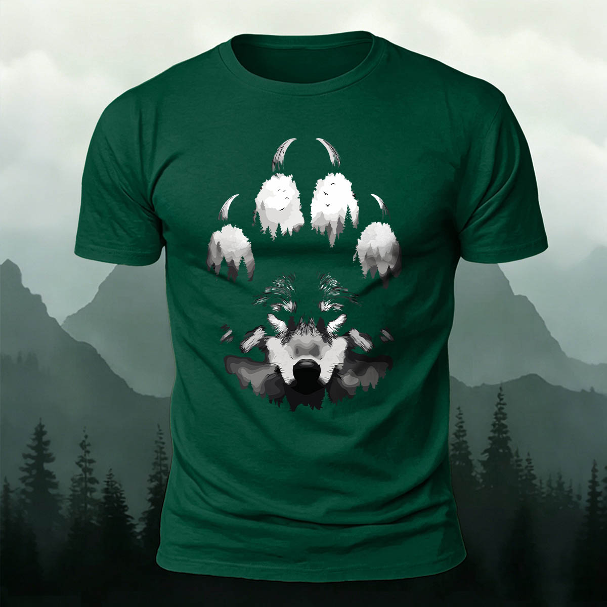 Creative Wolf Claw and Wolf Head Print  Cotton T-Shirt