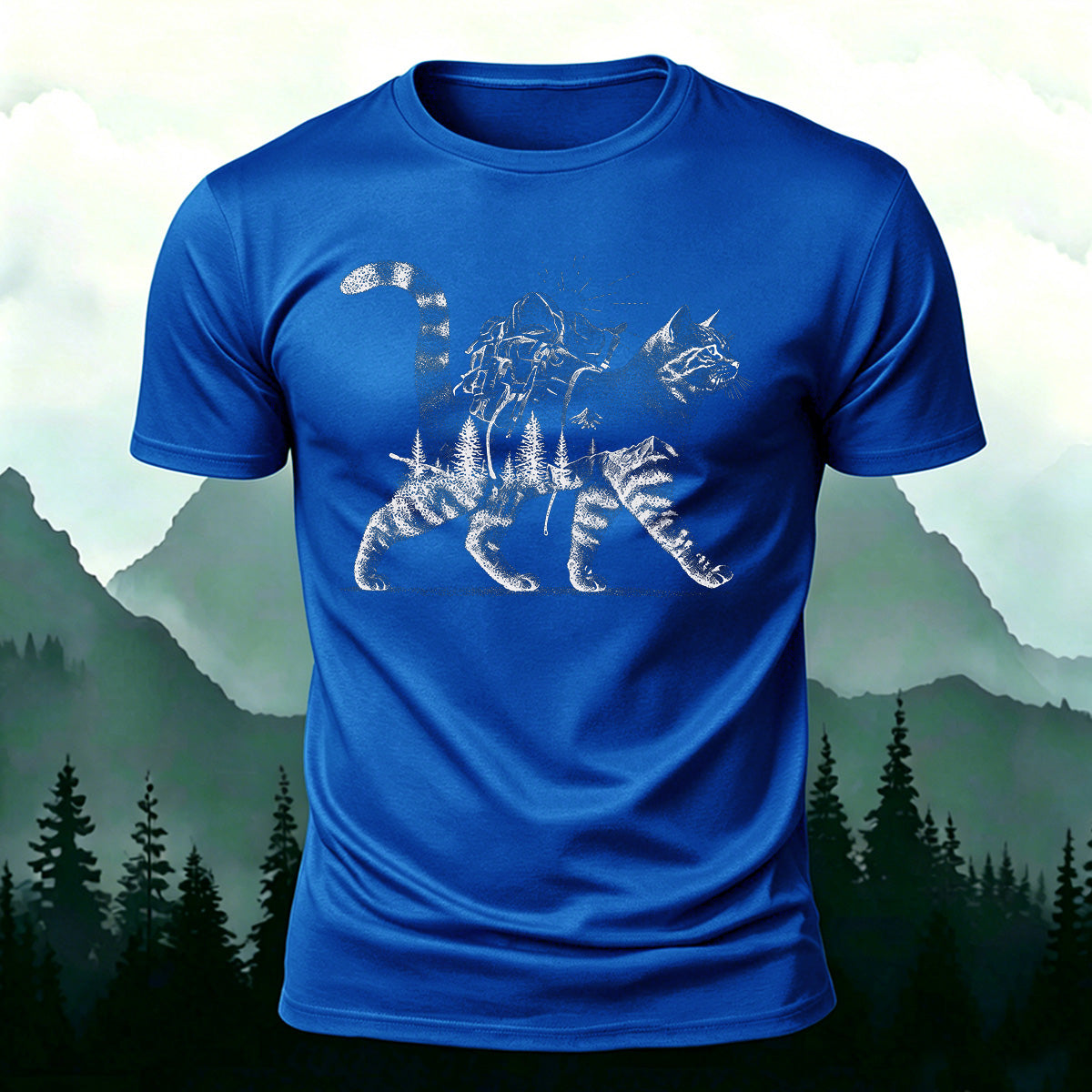 Scenic Kitten Pattern Premium Cotton Comfortable T-shirt Blue