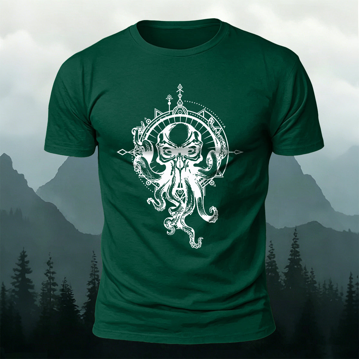 Vintage Octopus Print Outdoor Cotton T-Shirt