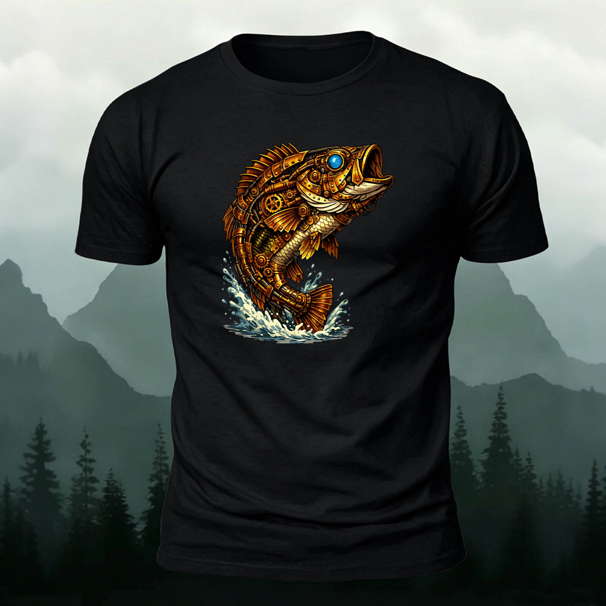 Mechanical Bass Print Outdoor Skin-Friendly T-Shirt