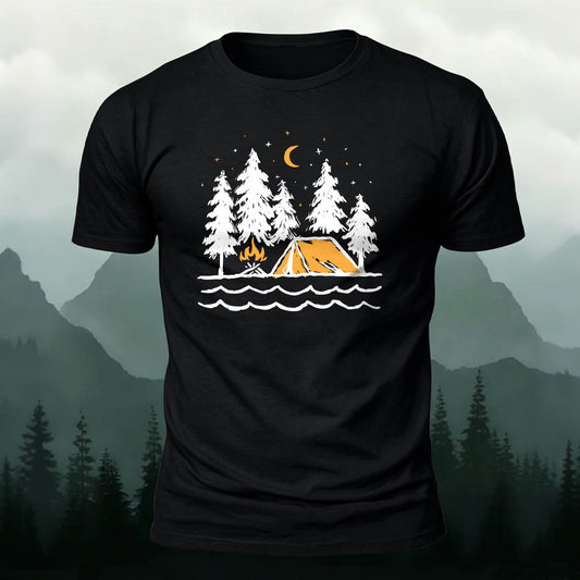 Camping Cartoon Graphic Natural Premium Cotton Tee