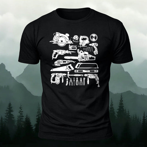 100% Cotton Carpenter Tool Pattern Casual T-Shirt